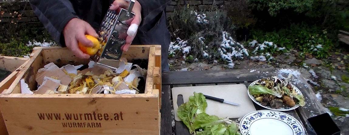 Wurmfarm füttern - Biogarten Austria